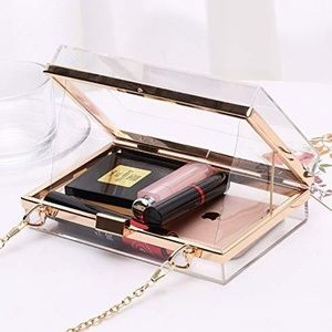 Women's Clear Clutch Cross body Evening Purse Gold